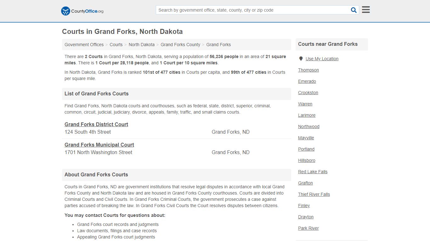 Courts - Grand Forks, ND (Court Records & Calendars) - County Office